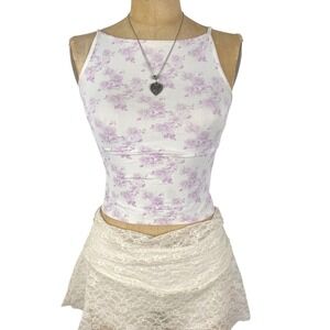 Vtg Preppy Bebe Floral Ribbed Cami Tank Top Indie Coquette Aesthetic